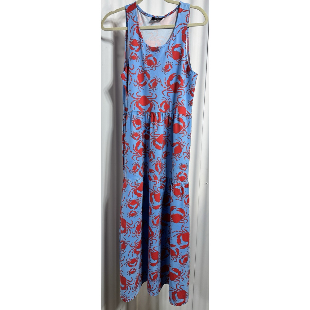 Sailor Sailor Marina Maxi Dress Crab Print Coastal Preppy Resort Wear Small NWT